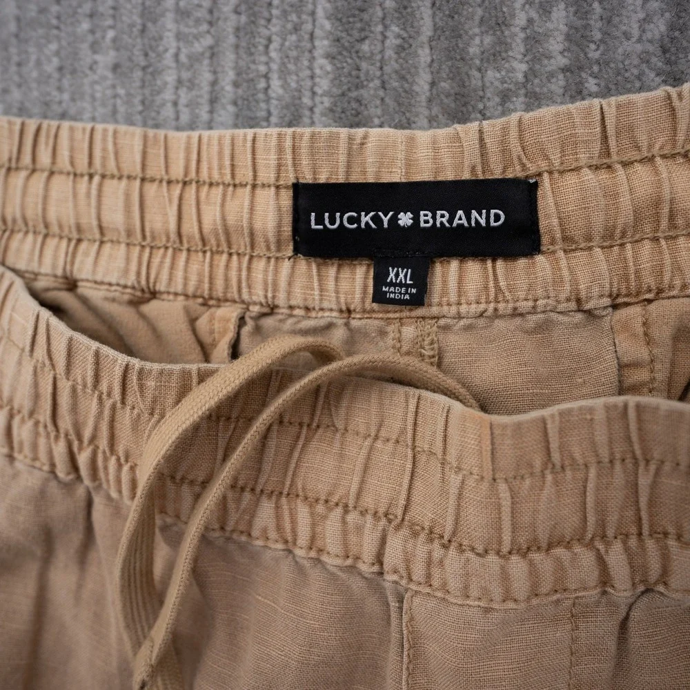 Lucky Brand Mens XXL Tan Linen Cotton Blend Elastic Drawstring Straight Pants